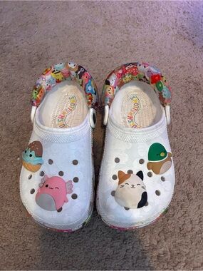 CROCS Kids White Clogs with Colorful Character Charms